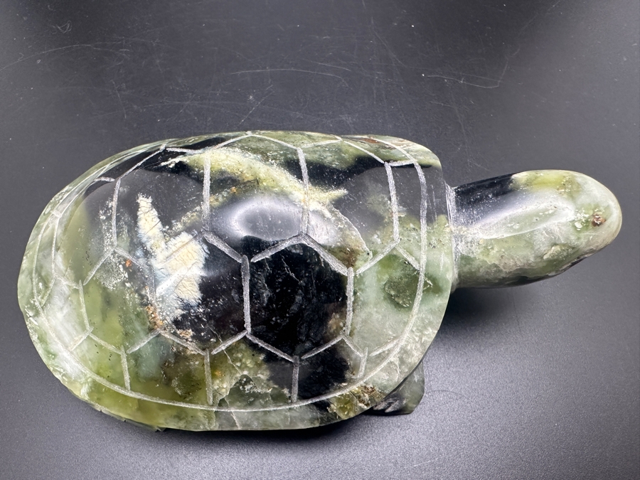 Vintage Chinese Green Moss Agate Carved Turtle Signed 423g [Photo 4]