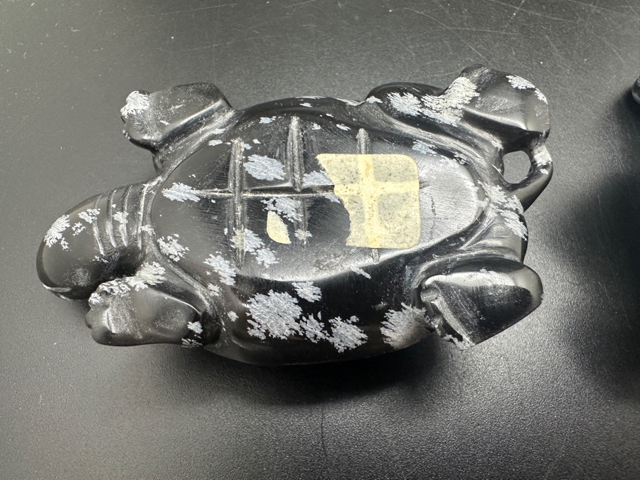 (6) Hand Carved Snowflake Obsidian Turtle Figurines 183g [Photo 16]
