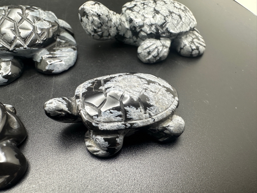 (6) Hand Carved Snowflake Obsidian Turtle Figurines 183g [Photo 14]