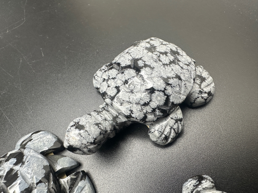 (6) Hand Carved Snowflake Obsidian Turtle Figurines 183g [Photo 12]