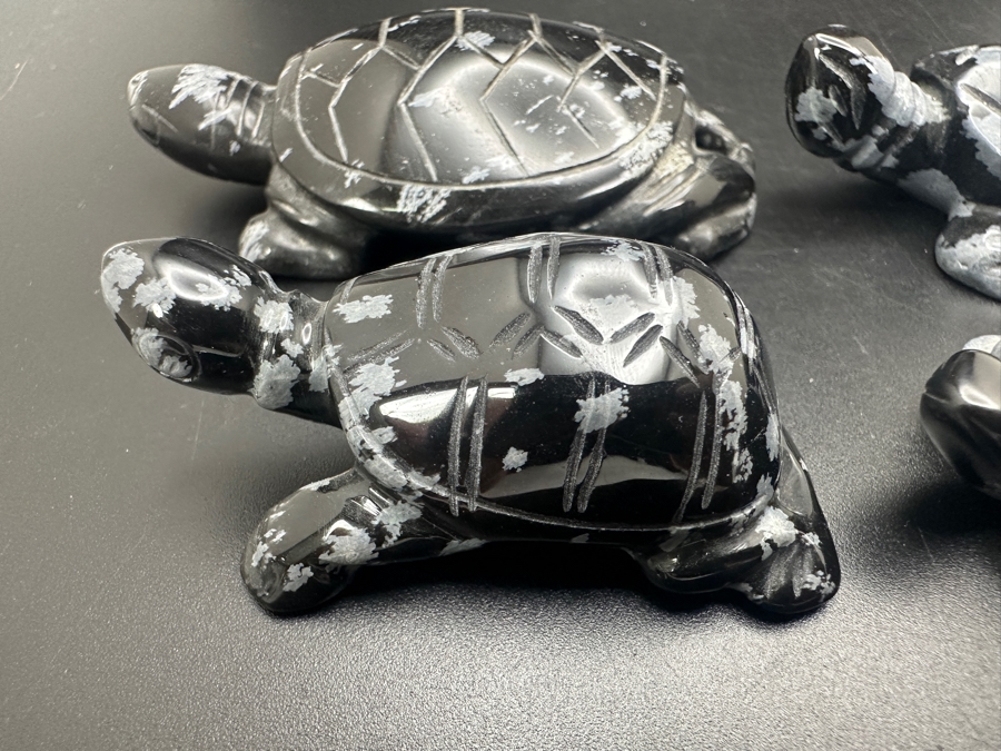 (6) Hand Carved Snowflake Obsidian Turtle Figurines 183g [Photo 9]