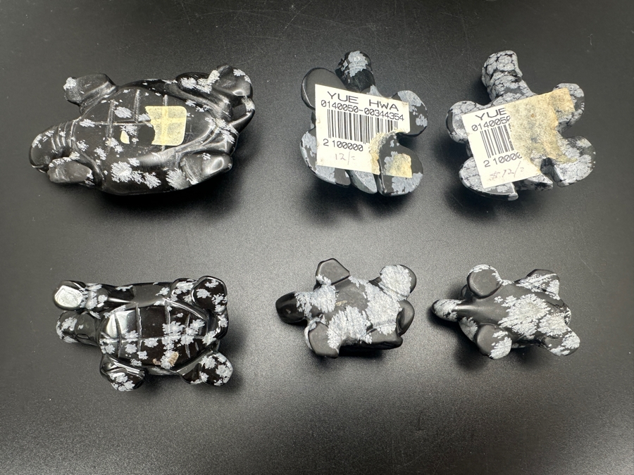 (6) Hand Carved Snowflake Obsidian Turtle Figurines 183g [Photo 15]