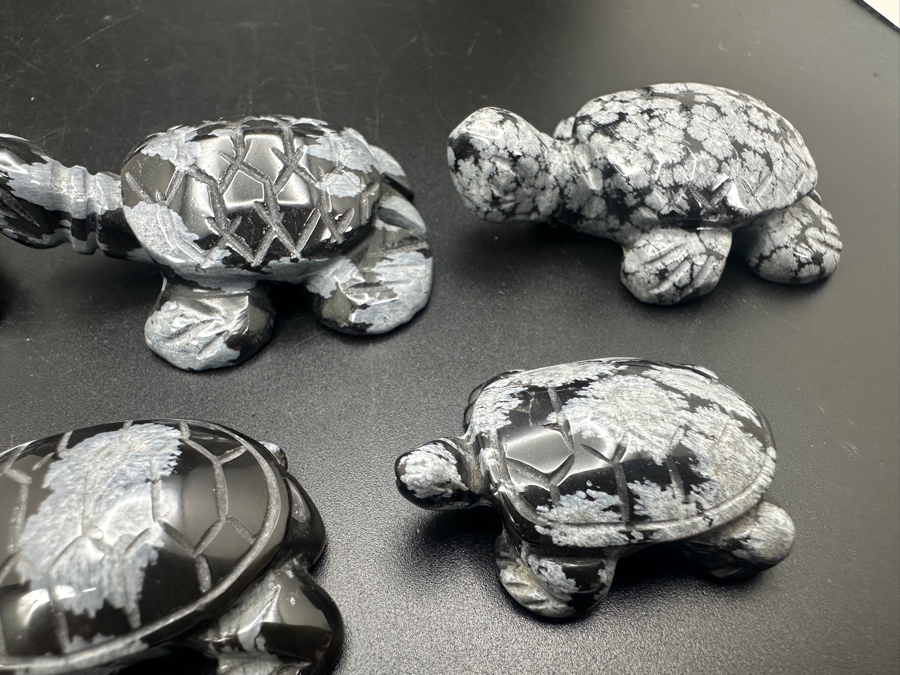 (6) Hand Carved Snowflake Obsidian Turtle Figurines 183g [Photo 11]