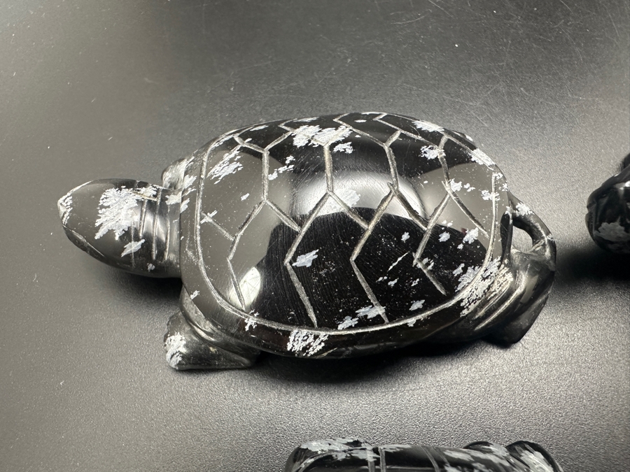 (6) Hand Carved Snowflake Obsidian Turtle Figurines 183g [Photo 8]