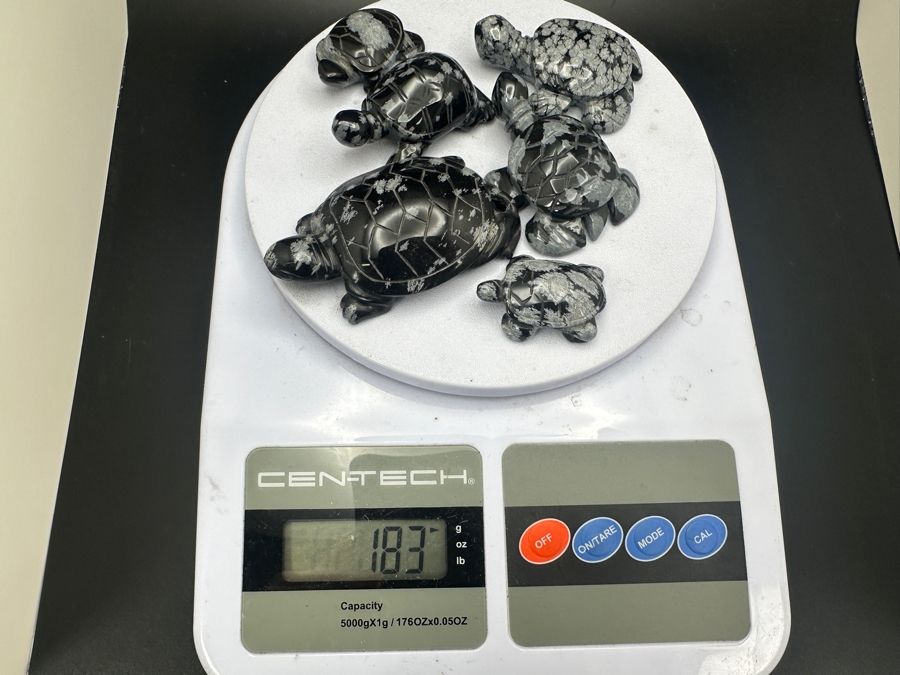(6) Hand Carved Snowflake Obsidian Turtle Figurines 183g [Photo 2]