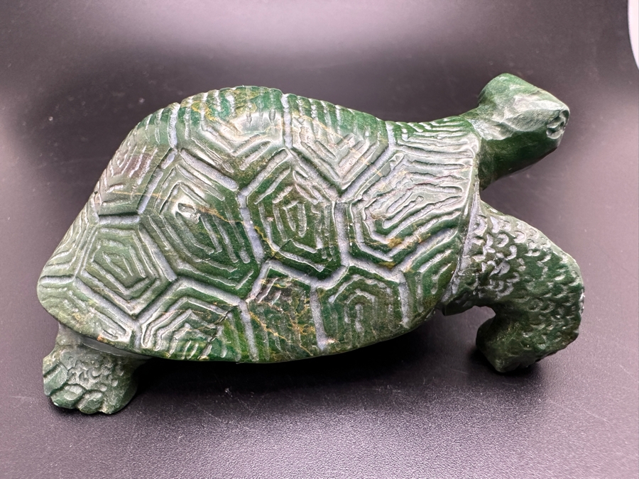 Vintage Hand Carved Jade Turtle Figurine Signed E.M. 167g [Photo 6]