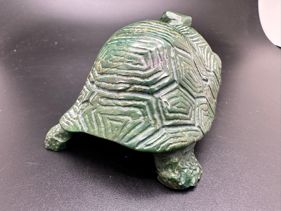 Vintage Hand Carved Jade Turtle Figurine Signed E.M. 167g [Photo 9]