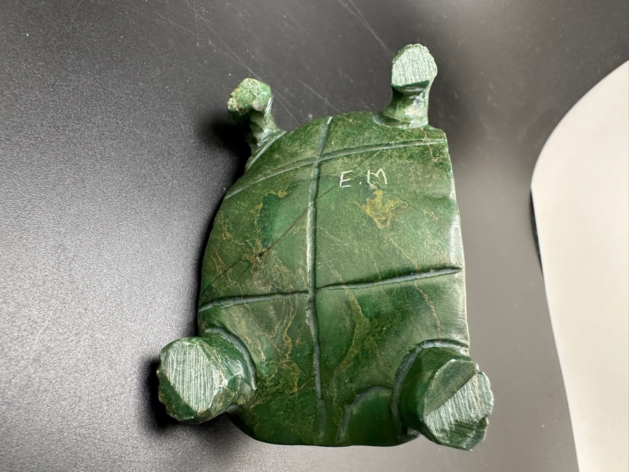Vintage Hand Carved Jade Turtle Figurine Signed E.M. 167g [Photo 10]