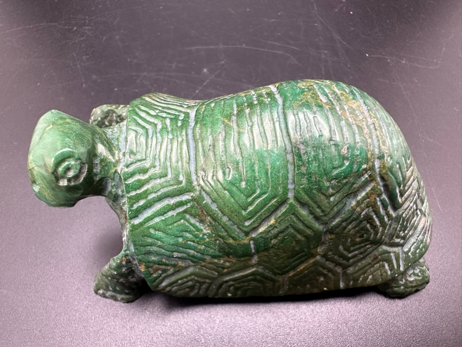 Vintage Hand Carved Jade Turtle Figurine Signed E.M. 167g [Photo 3]