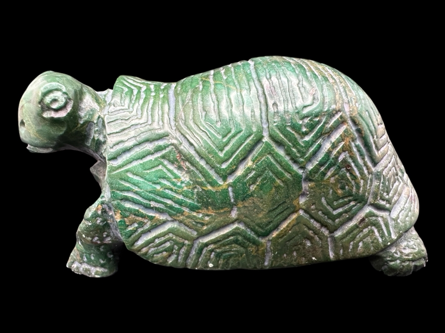 Vintage Hand Carved Jade Turtle Figurine Signed E.M. 167g [Photo 1]