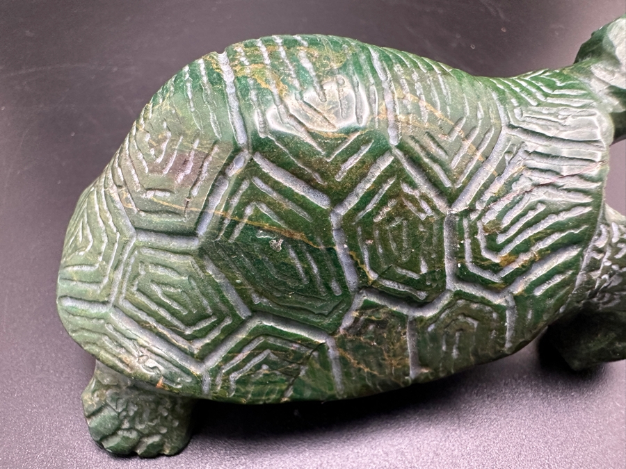 Vintage Hand Carved Jade Turtle Figurine Signed E.M. 167g [Photo 8]