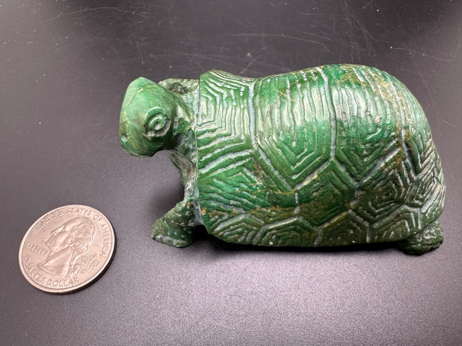 Vintage Hand Carved Jade Turtle Figurine Signed E.M. 167g [Photo 13]