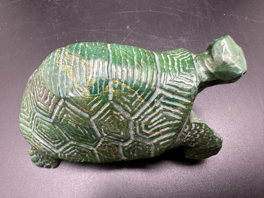 Vintage Hand Carved Jade Turtle Figurine Signed E.M. 167g [Photo 7]