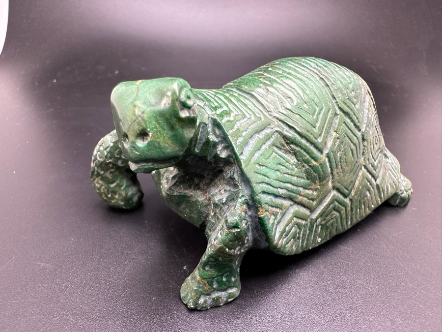 Vintage Hand Carved Jade Turtle Figurine Signed E.M. 167g [Photo 4]
