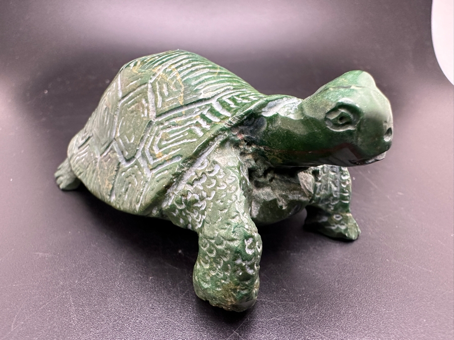 Vintage Hand Carved Jade Turtle Figurine Signed E.M. 167g [Photo 5]
