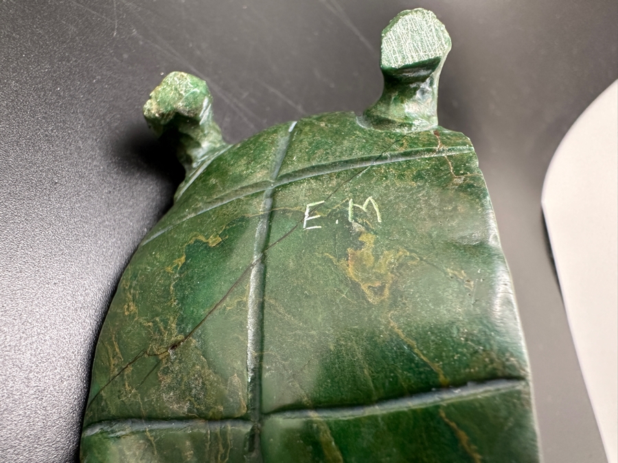Vintage Hand Carved Jade Turtle Figurine Signed E.M. 167g [Photo 11]