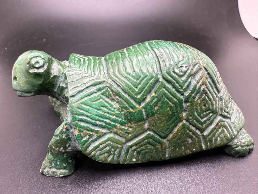 Vintage Hand Carved Jade Turtle Figurine Signed E.M. 167g [Photo 14]
