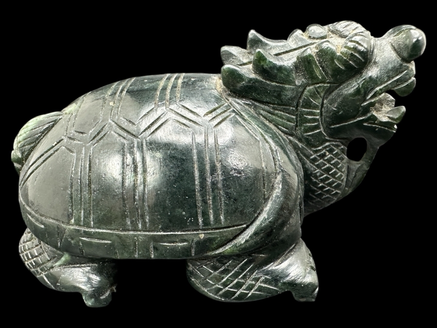 Vintage Hand Carved Chinese Jade Feng Shui Dragon Turtle Tortoise 165g