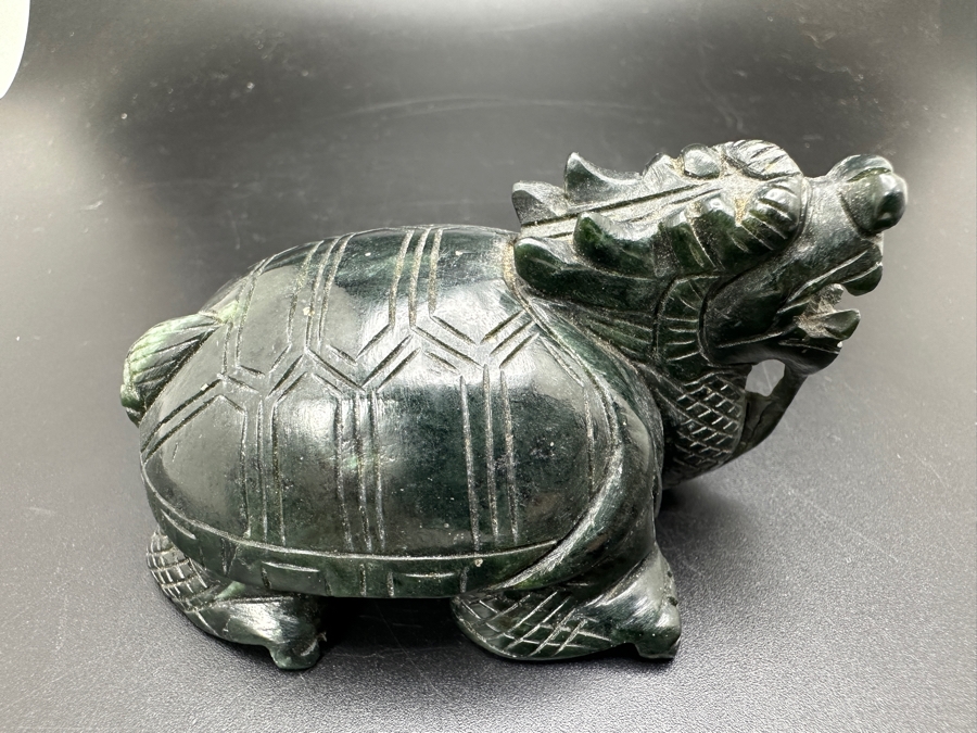 Vintage Hand Carved Chinese Jade Feng Shui Dragon Turtle Tortoise 165g [Photo 2]