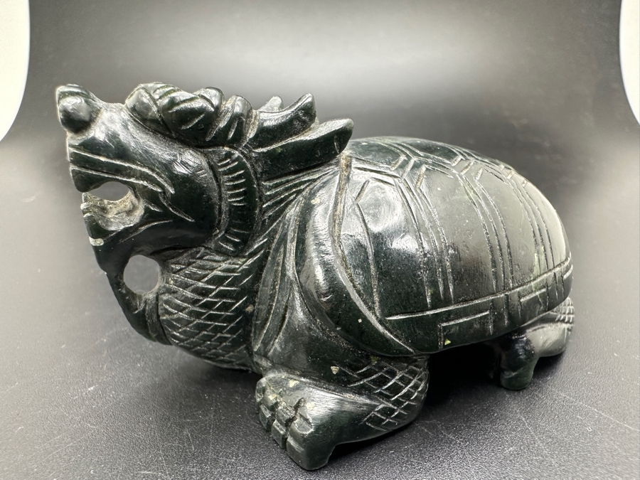 Vintage Hand Carved Chinese Jade Feng Shui Dragon Turtle Tortoise 165g [Photo 7]