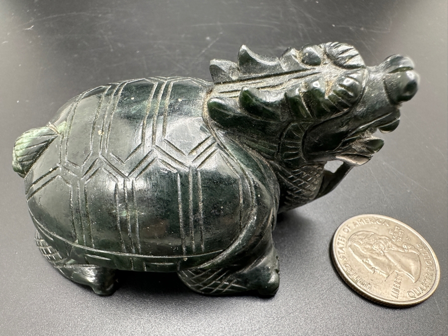 Vintage Hand Carved Chinese Jade Feng Shui Dragon Turtle Tortoise 165g [Photo 13]