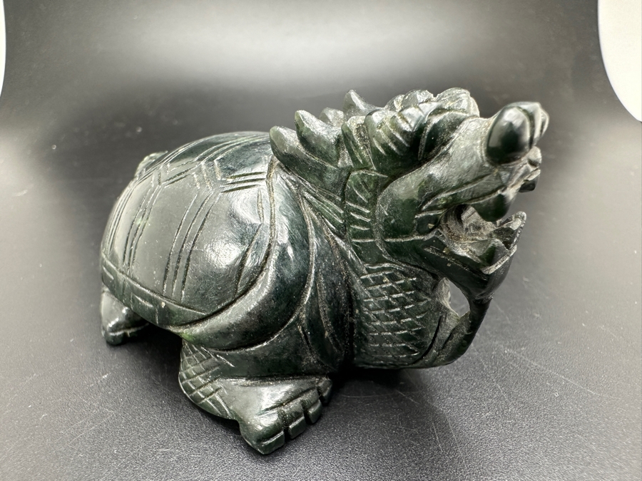 Vintage Hand Carved Chinese Jade Feng Shui Dragon Turtle Tortoise 165g [Photo 5]