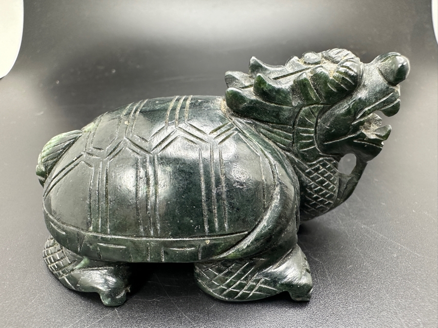 Vintage Hand Carved Chinese Jade Feng Shui Dragon Turtle Tortoise 165g [Photo 3]