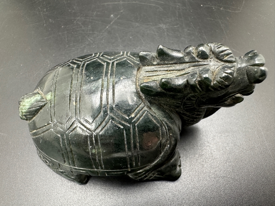 Vintage Hand Carved Chinese Jade Feng Shui Dragon Turtle Tortoise 165g [Photo 4]