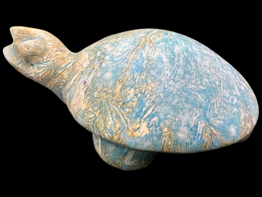 Vintage Hand Carved Petrified Wood Turtle Figurine 215g