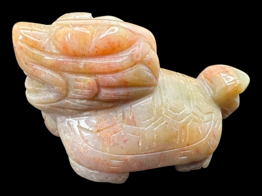 Hand Carved Fancy Jasper Feng Shui Dragon Turtle Figurine 51g