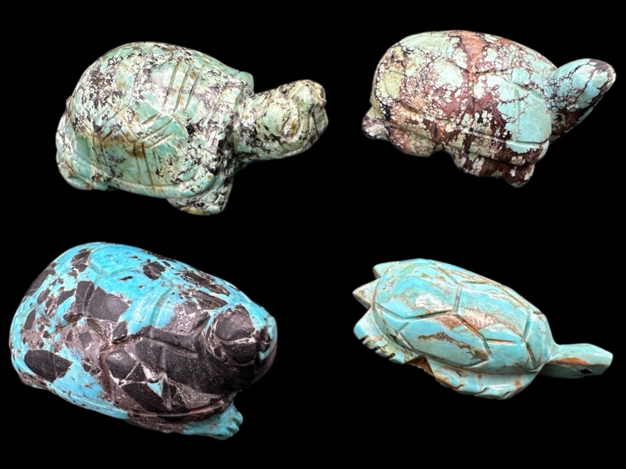 (4) Hand Carved Turquoise Turtle Figurines 155g