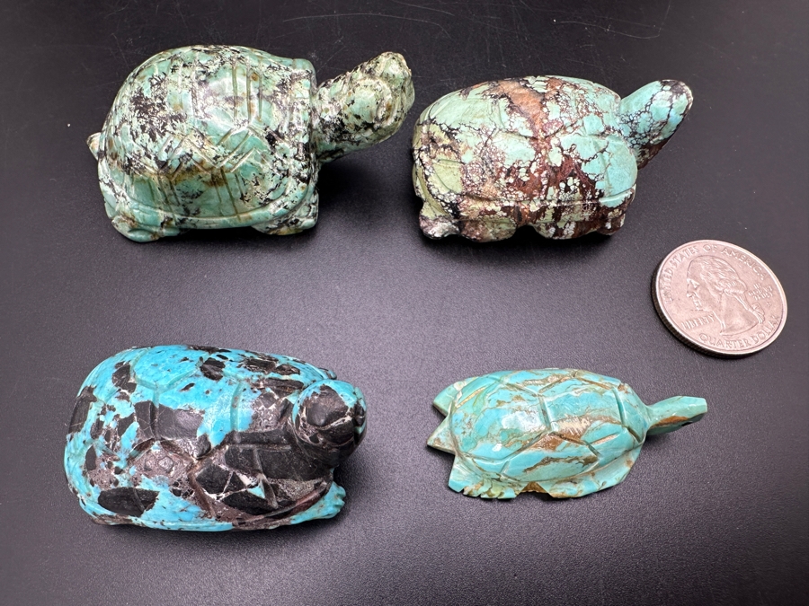(4) Hand Carved Turquoise Turtle Figurines 155g [Photo 2]