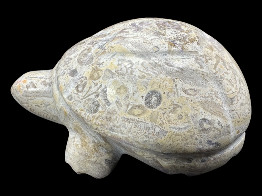 Hand Carved Fossil Stone Turtle Figurine 167g
