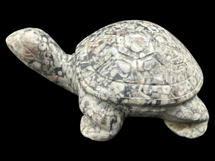 Hand Carved Fossil Stone Turtle Figurine 137g