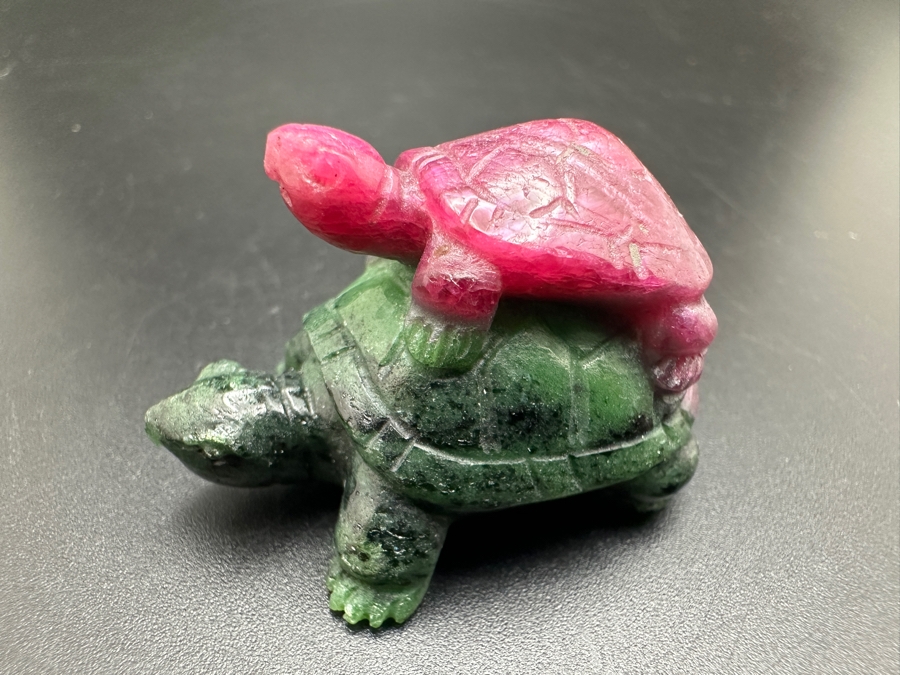 Hand Carved Ruby-Zoisite Turtle On Turtle Figurine 31g [Photo 8]