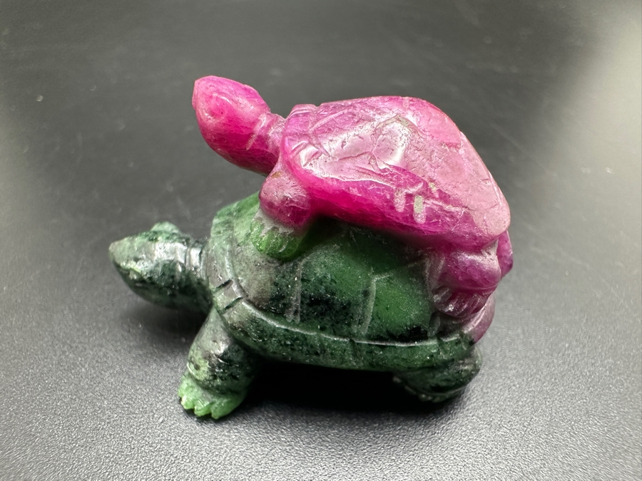 Hand Carved Ruby-Zoisite Turtle On Turtle Figurine 31g [Photo 7]