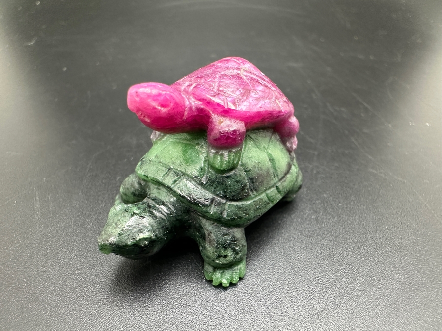 Hand Carved Ruby-Zoisite Turtle On Turtle Figurine 31g [Photo 9]