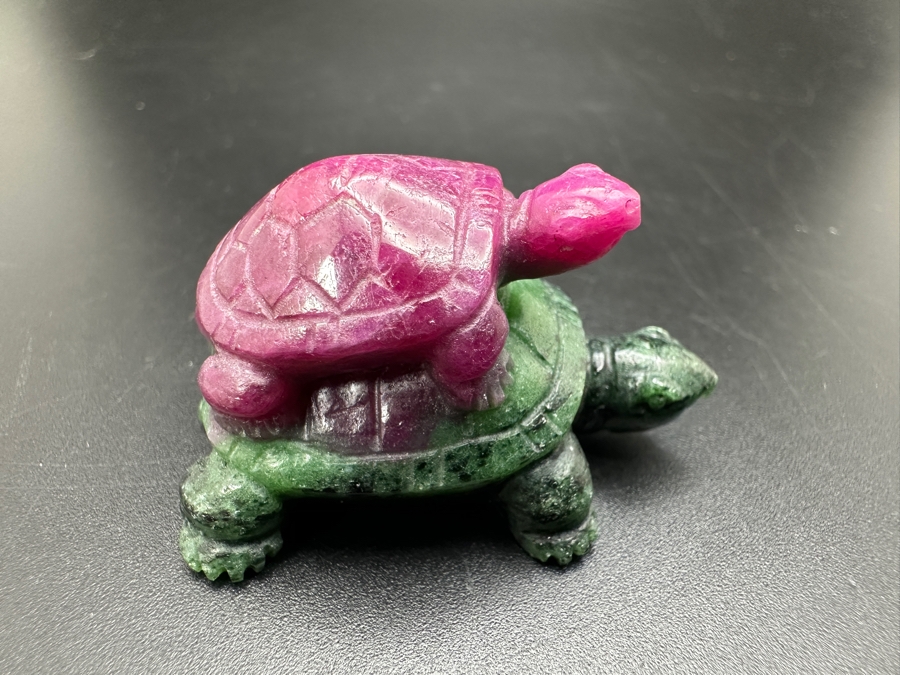 Hand Carved Ruby-Zoisite Turtle On Turtle Figurine 31g [Photo 2]