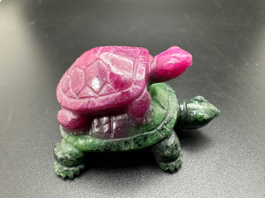 Hand Carved Ruby-Zoisite Turtle On Turtle Figurine 31g [Photo 3]
