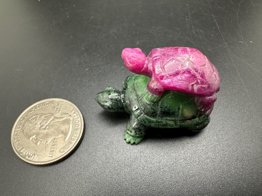 Hand Carved Ruby-Zoisite Turtle On Turtle Figurine 31g [Photo 12]