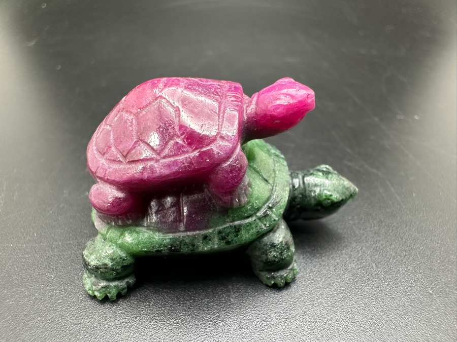 Hand Carved Ruby-Zoisite Turtle On Turtle Figurine 31g [Photo 4]