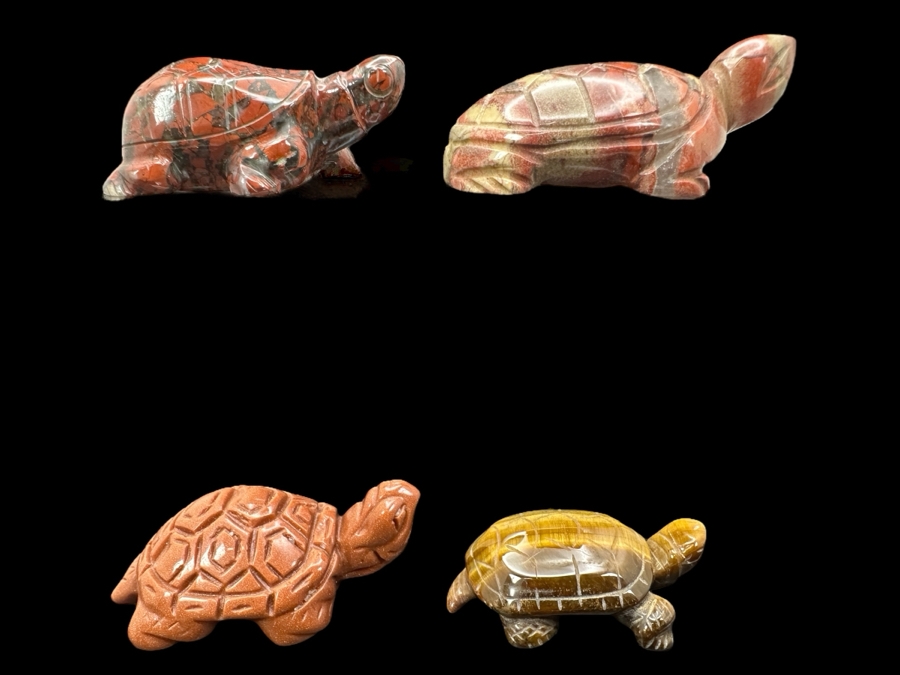 (4) Hand Carved Stone Turtle Figurines 136g