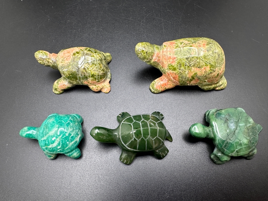 (5) Hand Carved Green Stone Turtle Figurines 94g [Photo 4]
