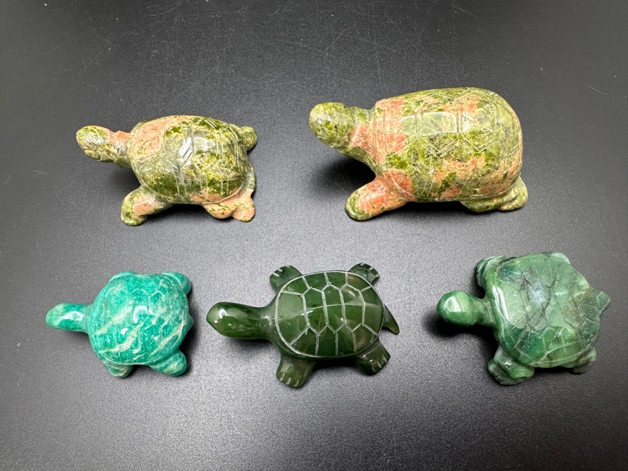 (5) Hand Carved Green Stone Turtle Figurines 94g [Photo 5]