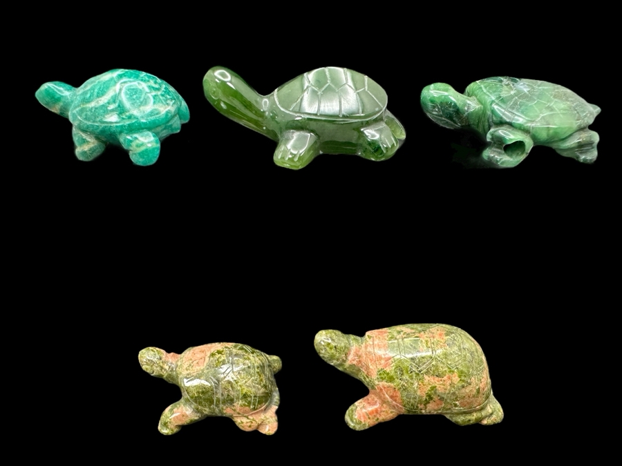 (5) Hand Carved Green Stone Turtle Figurines 94g [Photo 2]