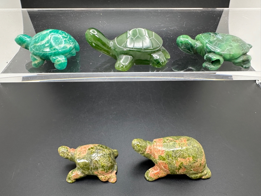 (5) Hand Carved Green Stone Turtle Figurines 94g [Photo 3]