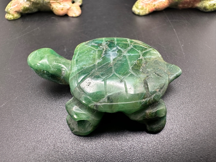 (5) Hand Carved Green Stone Turtle Figurines 94g [Photo 11]