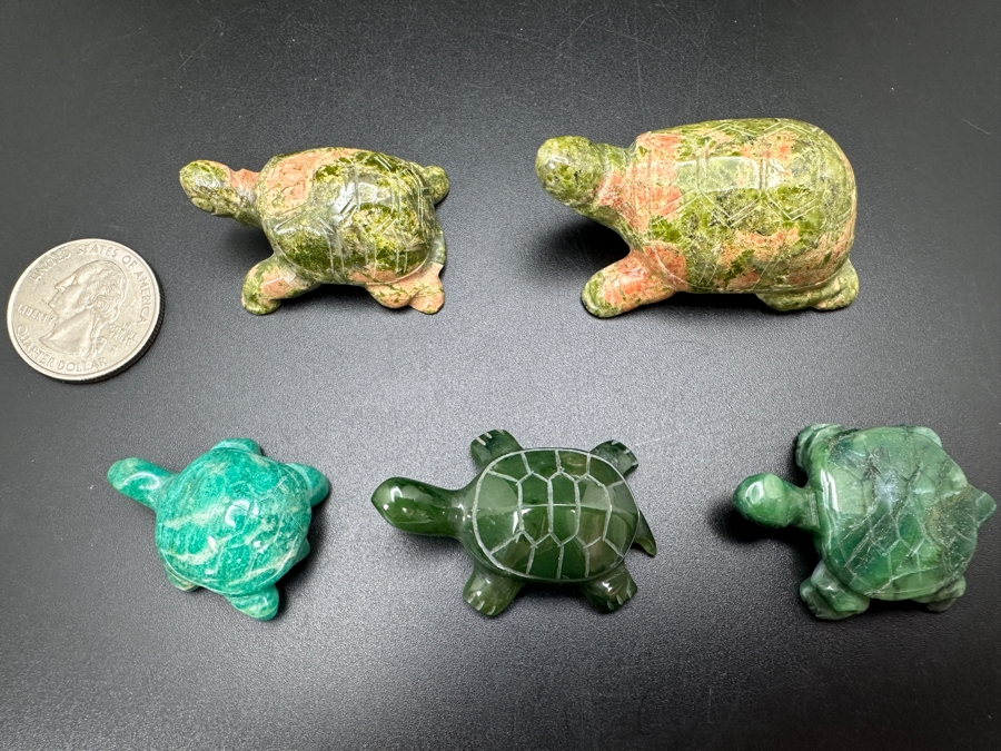 (5) Hand Carved Green Stone Turtle Figurines 94g [Photo 13]