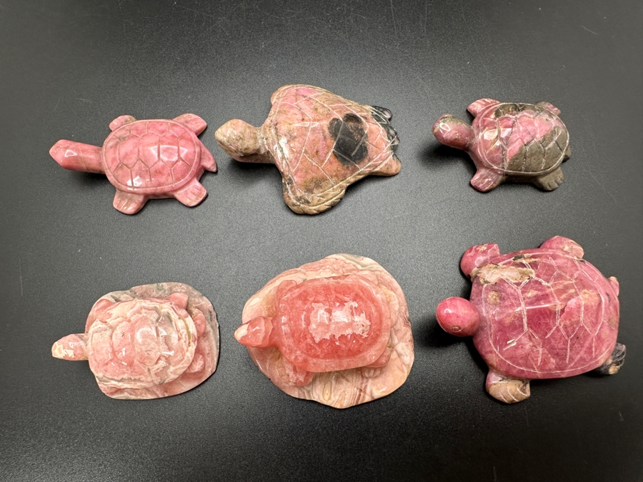 (6) Hand Carved Rhodochrosite Stone Turtle Figurines 142g [Photo 4]