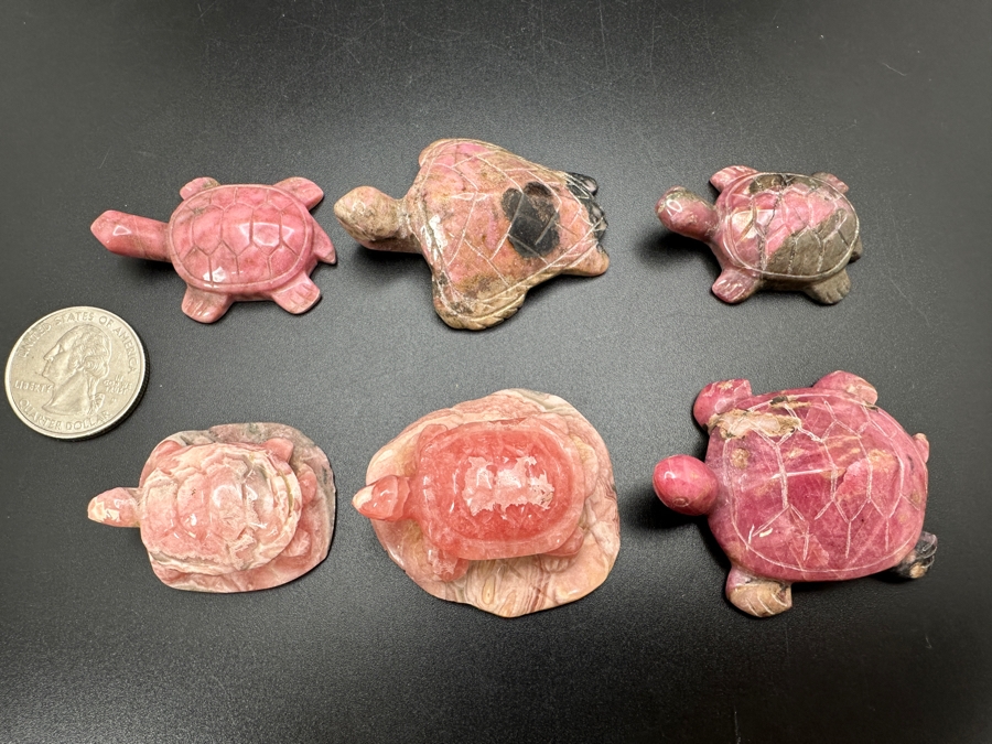 (6) Hand Carved Rhodochrosite Stone Turtle Figurines 142g [Photo 5]